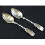 SILVER PETER & WILLIAM BATEMAN TABLESPOONS, A PAIR - London 1809, 4ozt, monogrammed, 22cms L
