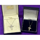 OPAL SET 9CT GOLD CROSS & NECKLACE and a paste set sterling silver cross and necklace, 1.75 and 2.