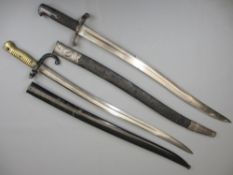 SWORD BAYONETS (2) to include a French M1866 Chassepot with metal scabbard, 22.5in blade L, 71cms