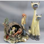 CAPODIMONTE 'LA BURLA' LARGE MODEL - 39cms H, 40cms W, 30cms D and 'Jema of Holland' tall cat