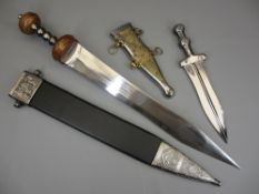 REPLICA ROMAN SWORD & DAGGER, Gladius battle type sword in wood and black leather covered sheath and