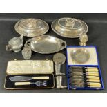 SILVER TOPPED GLASS SCENT INFUSER, EPNS entree dishes, cased cutlery and other plated ware, ETC