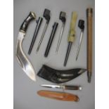 BRITISH NO 4 SPIKE BAYONETS (3), Eastern Kukri knife and a William Rodgers serrated edge knife