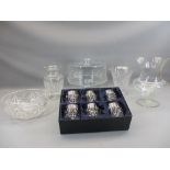 STUART CRYSTAL TUMBLERS, BOXED SET OF SIX, Laura Ashley vase, 26cms tall, lidded cake stand and