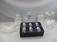 STUART CRYSTAL TUMBLERS, BOXED SET OF SIX, Laura Ashley vase, 26cms tall, lidded cake stand and
