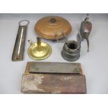 COPPER WARMING PAN, pewter ink well, vintage oil can, ETC