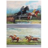 ALAN MACKAY acrylics on board (2) - horse racing scenes, both signed and dated '71 and '75, 45 x