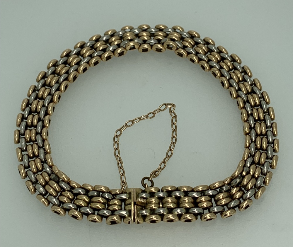 LADY'S TWO TONE BRACELET - UNMARKED BUT BELIEVED GOLD , panther link style but with a double central - Image 2 of 3