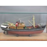 MARITIME MODEL OF A TRAWLER within a glass/wooden case, 22.5cms H, 51cms W, 20cms D