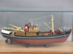 MARITIME MODEL OF A TRAWLER within a glass/wooden case, 22.5cms H, 51cms W, 20cms D