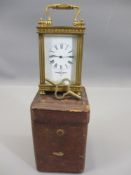 MAPPIN & WEBB LONDON 19TH CENTURY GILT BRASS MINIATURE CARRIAGE CLOCK - with key in original carry