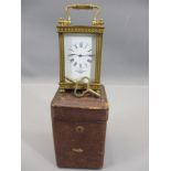 MAPPIN & WEBB LONDON 19TH CENTURY GILT BRASS MINIATURE CARRIAGE CLOCK - with key in original carry