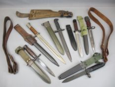 BAYONET COLLECTION (6), two leather belts and a vintage leather and wooden holster (part missing),