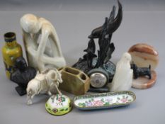 MINERAL ORNAMENTS, three items of Cloisonne, ETC