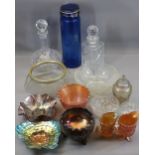 VINTAGE & LATER GLASSWARE to include an iridescent jar and cover, Carnival glassware, cut glass