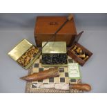 TREEN - chess pieces, work box, ETC. Also, an Indian dagger