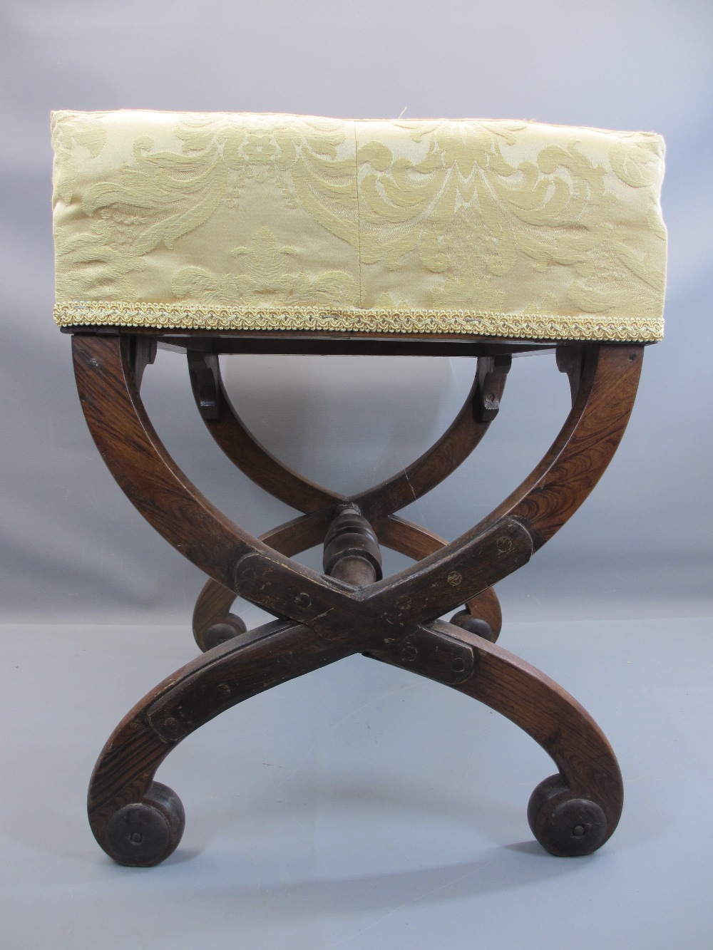 FOOT STOOL - antique mahogany X frame, 50cms H, 46cms W, 40cms D and a pair of ebonised wall - Image 3 of 4