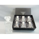 ROCKINGHAM CRYSTAL BOXED TUMBLER SET (6) and a square based glass decanter with stopper