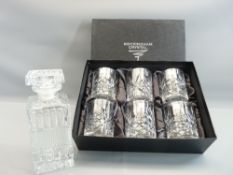 ROCKINGHAM CRYSTAL BOXED TUMBLER SET (6) and a square based glass decanter with stopper