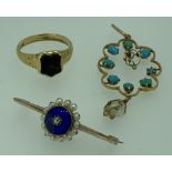 LATE VICTORIAN JEWELLERY, 3 ITEMS to include an 18ct gold ring having insect carved mounted