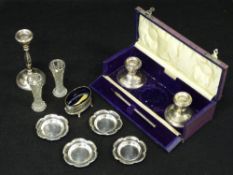 SILVER - HALLMARKED & OTHER ITEMS, a mixed quantity to include a cased mixed silver writing set of a