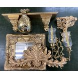 HOME FURNISHING- fancy, gilt framed mirror, shelves, lighting etc