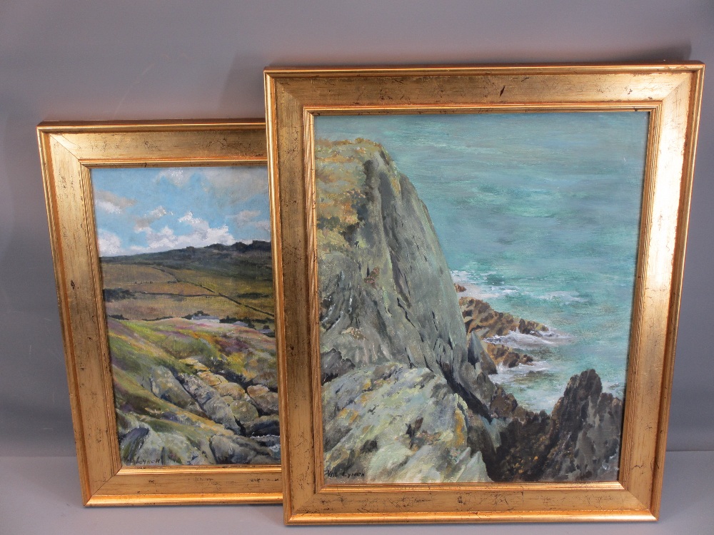 VAL LYNCH oils on board (2) - 'Off Point Lynas Anglesey', labelled verso, 50 x 39cms and 'From