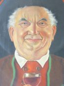 T S KIRBY oil on canvas - portrait of a jolly Bavarian type gentleman with wine glass, 44 x 34cms