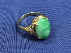 22CT GOLD RING - set with oval cabochon stone, probably Quartz, Size M, 3.6grms gross