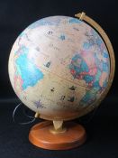 ANTIQUE ILLUMINATING GLOBE BY SCAN OF DENMARK on a wooden stand, 40cms H