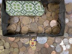 PIRATE'S TREASURE CHEST TIN OF VINTAGE & CURRENT COINAGE, three presentation medallions and a plated