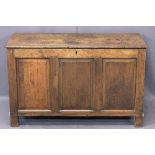 CIRCA 1830 OAK BLANKET CHEST - the two plank lift-off lid opening to reveal an interior candle