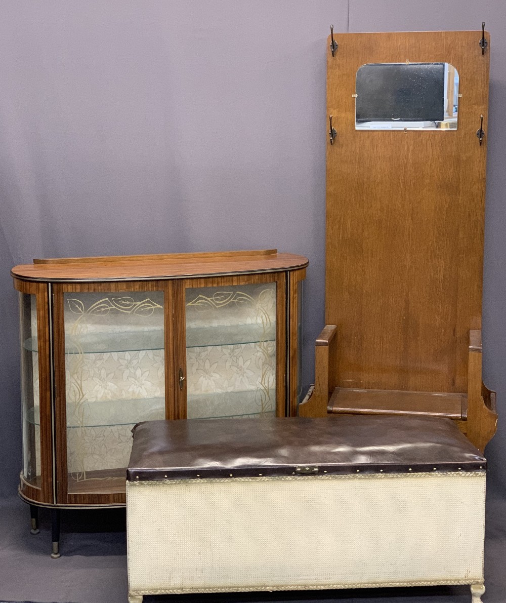 VINTAGE FURNITURE PARCEL, 3 ITEMS to include an oak mirrored box seat hall stand, 179cms max H,