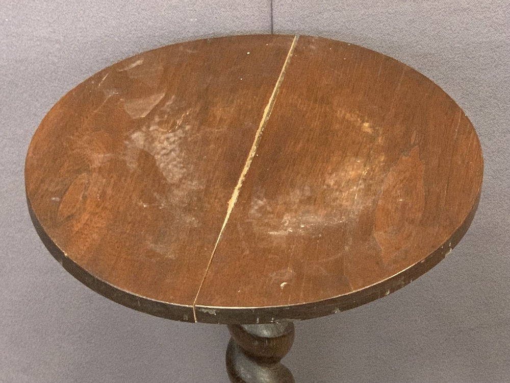 OAK BARLEY TWIST GATELEG TABLE with piecrust edge and a circular top tripod table with barley - Image 4 of 4