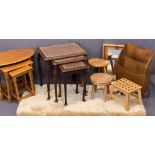 MIXED VINTAGE & LATER FURNITURE PARCEL - two nests of three tables, oak magazine rack, two lightwood