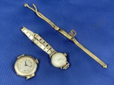 9CT GOLD LADY'S BRACELET WRISTWATCHES (2), one bracelet damaged, separated from the watch, gross