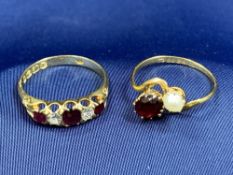 22 & 18CT GOLD DRESS RINGS (2) - the 22ct example has a crossover setting holding a single Ruby