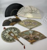 VINTAGE FANS COLLECTION (6) - 19th and 20th century examples including hand painted French depicting