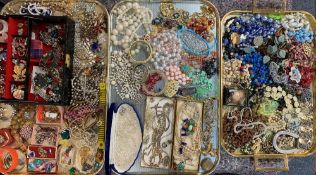 VICTORIAN & LATER COSTUME JEWELLERY - a large mixed quantity on three trays