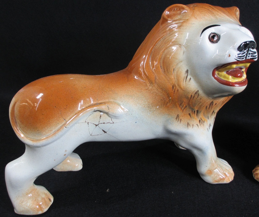 STAFFORDSHIRE FLATBACK, QUEEN VICTORIA, 43cms tall, a Scottish pair, a pair of lions and a pair of - Image 8 of 10