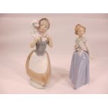 NAO FIGURINES (2) - a girl with a lamp, 25cms H, lady with a fan, 24cms H