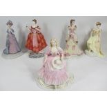 COALPORT FIGURINES (5) - Evening Ball, Royal Enclosure at Ascot, Sweet Juliet, Marlina and May