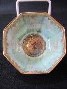 WEDGWOOD LUSTRE Z4830 OCTAGONAL BOWL having a mottled pearl interior with colourful and gilt central