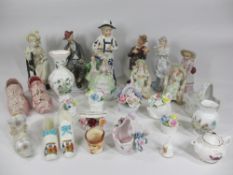 CRESTED CHINA FIGURINES and assorted cabinet ornaments