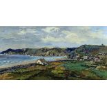 ROWENA WYN JONES oil on board - coastal village scene, possibly North Anglesey, signed, 39 x 75cms