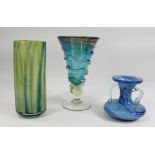 ART GLASS VASE with swirl pattern and pontil mark, 21cms H, and two similar style vases