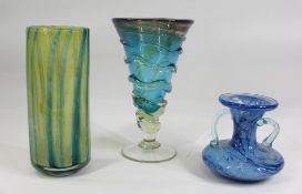 ART GLASS VASE with swirl pattern and pontil mark, 21cms H, and two similar style vases
