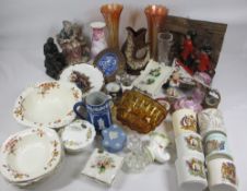 COMMEMORATIVE, COLLECTABLES & GLASS to include Jasperware, Meakin, Foster's glug jug, Aynsley and