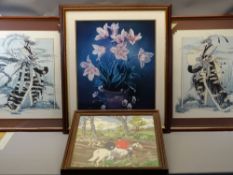 INDISTINCTLY SIGNED limited edition prints, a pair - Oriental figures, 54 x 47cms, published and