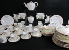 STAFFORDSHIRE TEA & TABLEWARE - white, floral and gilt, also green and gilt, approximately 96 pieces